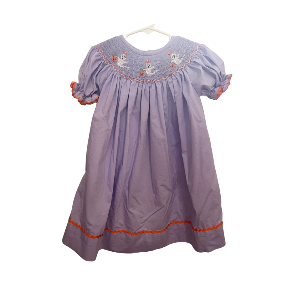 Purple Smocked Halloween Ghost Bishop Dress
